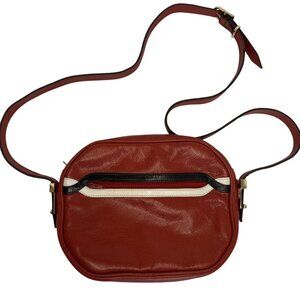 Lanvin Paris Red Leather Crossbody Bag With Black & White Trim